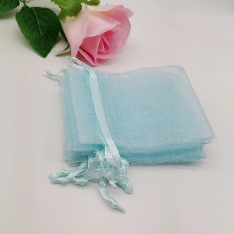 100pcs Light Sky Blue Gift Bags For Jewelry Bags Packaging Organza Bag