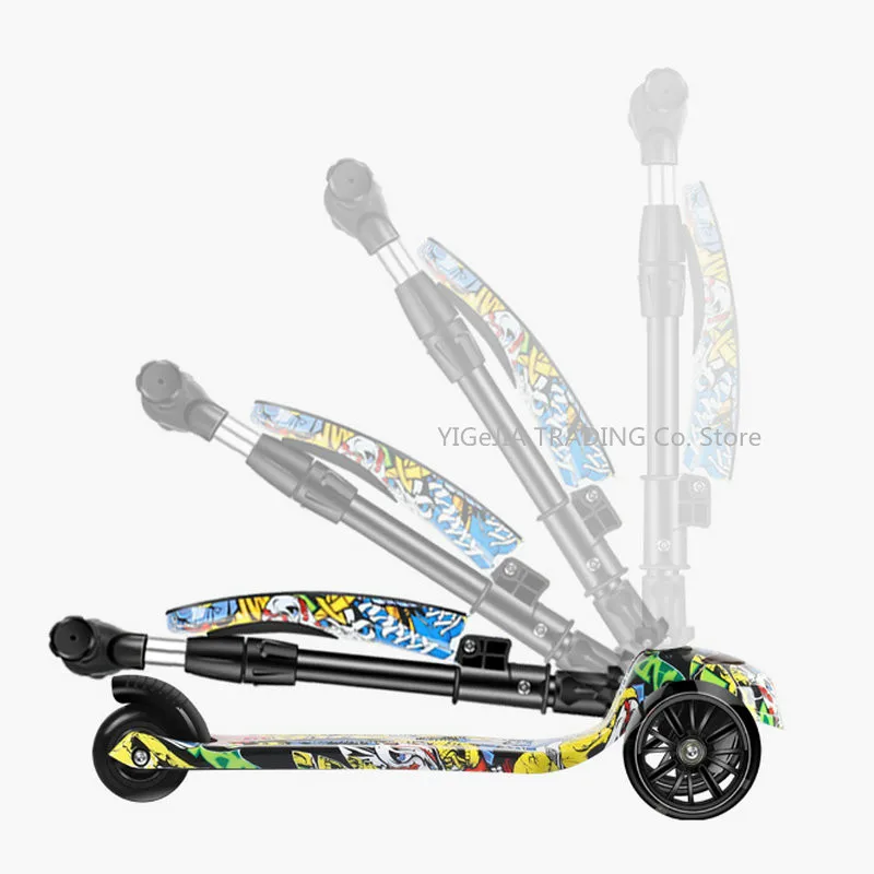 Kick Scooter for 1-10ages Kids, 4 Grade Height Adjustable Scooter with 5cm Widen Wheels, 3-in-1 Foldable Kick