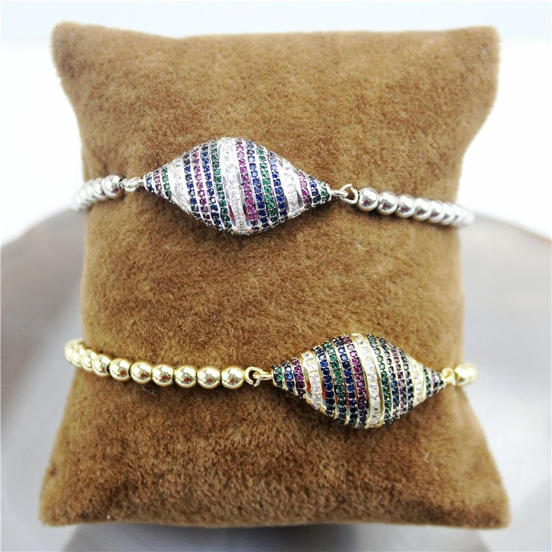 5 шт./лот популярный Радужный кубический циркониевый браслет, коннектор CZ с регулируемым медным браслетом из бисера, модные ювелирные изделия