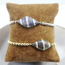 5 шт./лот популярный Радужный кубический циркониевый браслет, коннектор CZ с регулируемым медным браслетом из бисера, модные ювелирные изделия