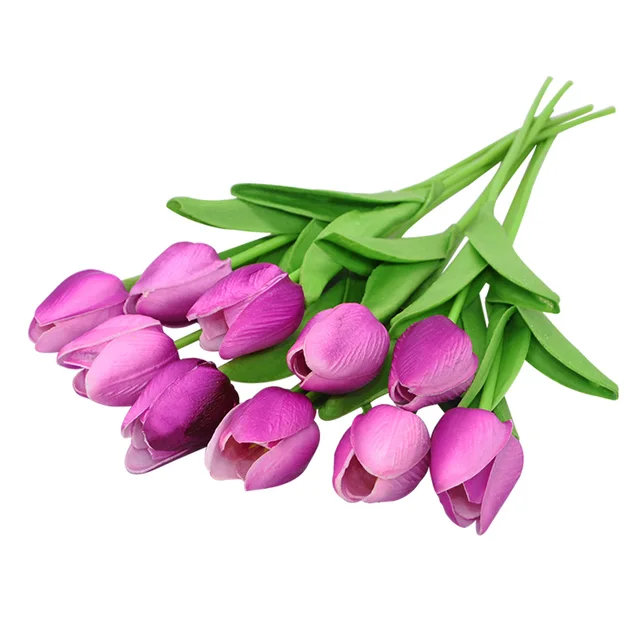 10PCS Tulip Artificial Flower Real Touch Artificial Bouquet Fake Flower for Wedding Decoration Flowers Home Garen Decor Q