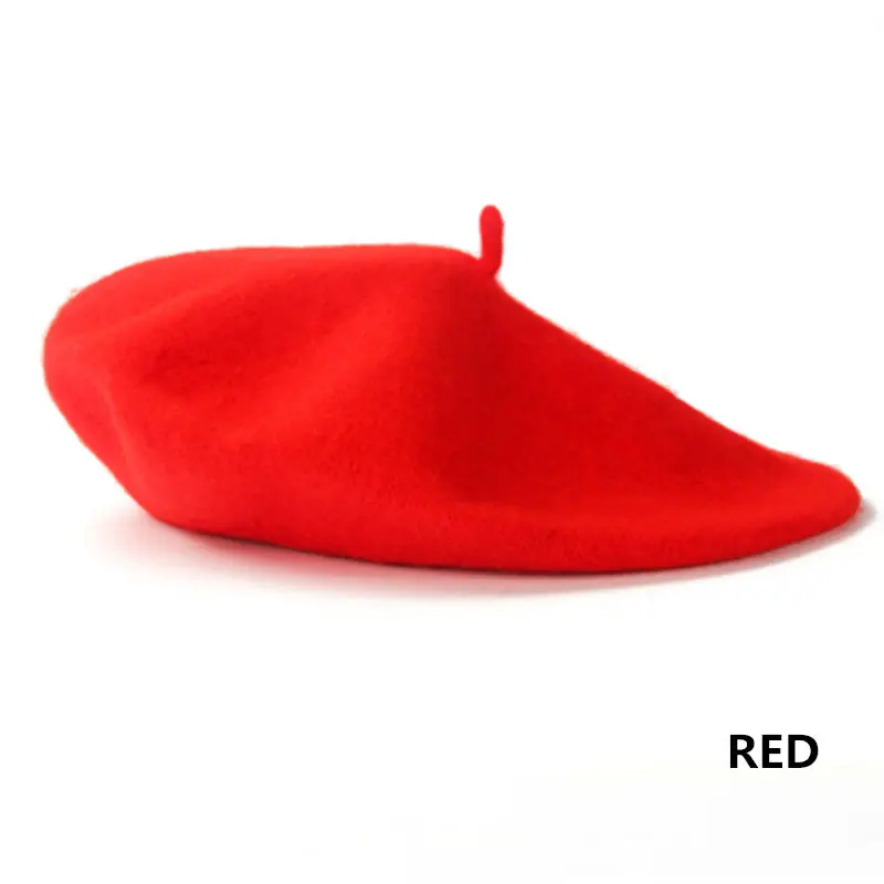 Винтажный французский стиль, простой берет, шапка бини, шапка, Милая женская, для девочек, Осень-зима, теплая шапка, женские шапки, шапка s, уличная, крутая, модная - Цвет: Red