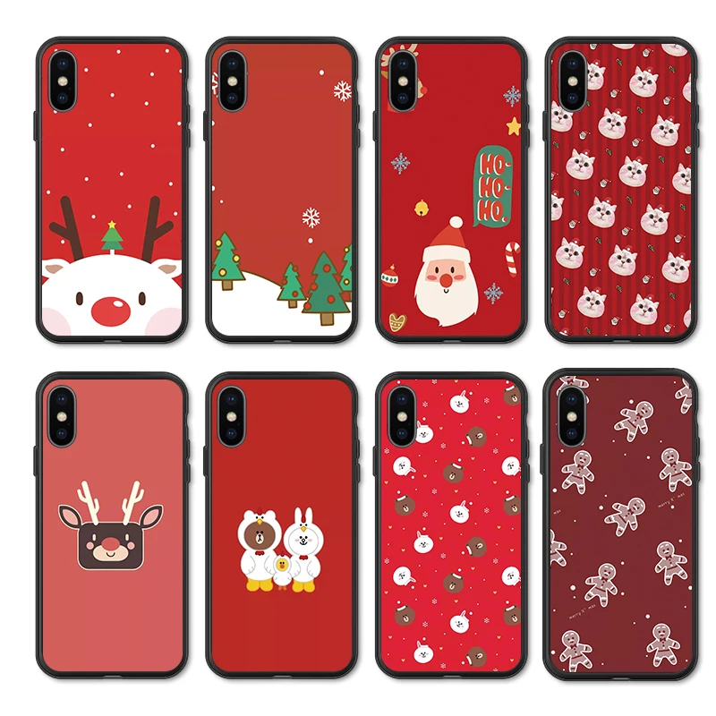 Чехол с рождественским рисунком оленя медведя для iphone 11 11Pro Max XR X XS 6 6S 7 8 Plus красный