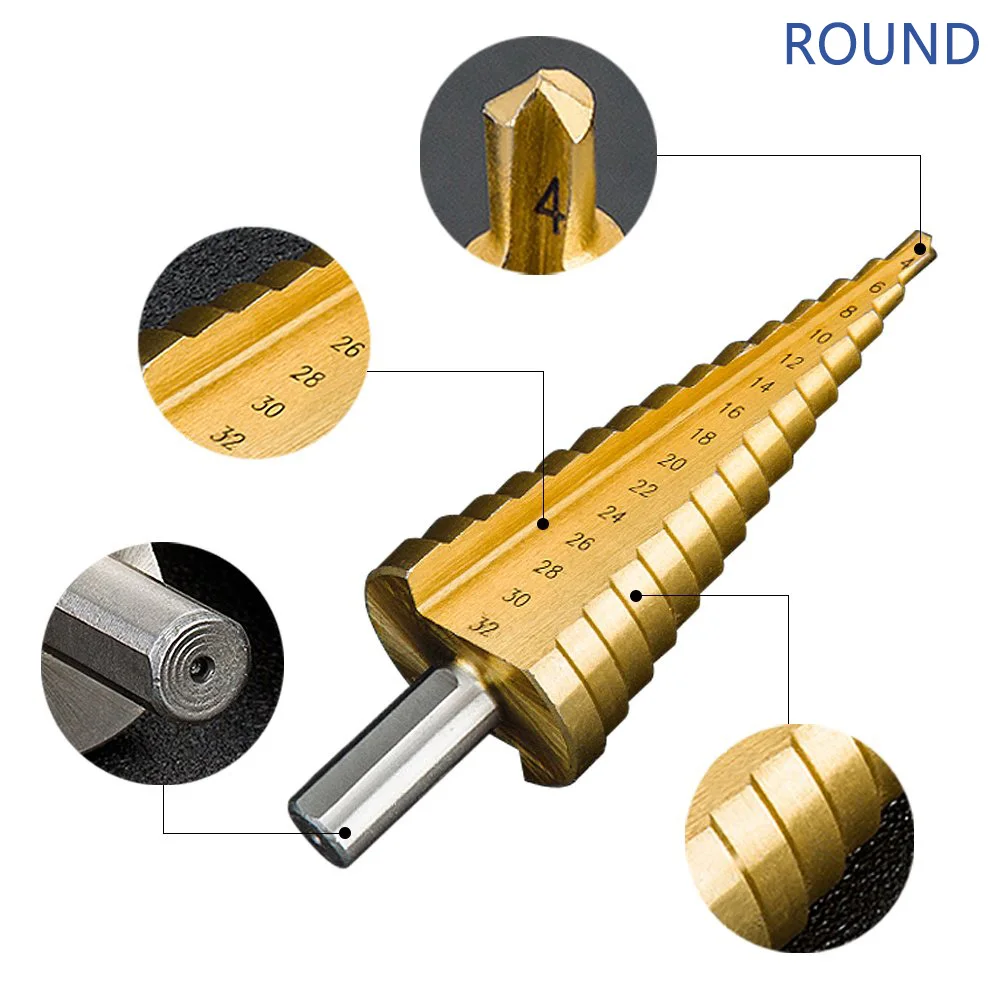 4-12 4-20 4-32 HSS Titanium Coated Step Drill Bit Drilling Power Tools Metal High Speed Steel Wood Hole Cutter Cone Drill step drill bit