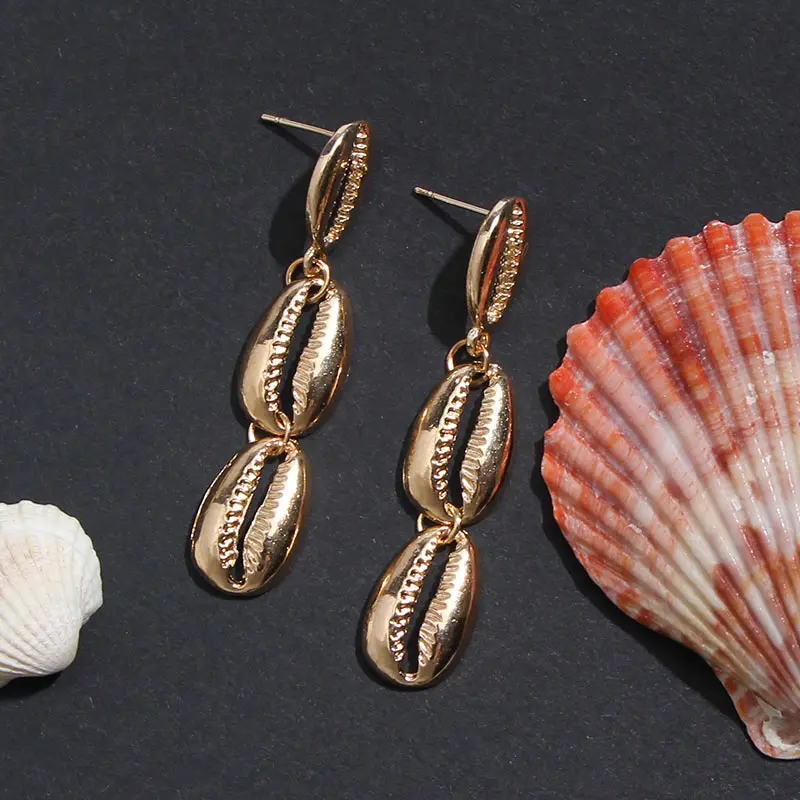 

Flatfoosie Gold Color Shell Dangle Earrings For Women Alloy Geometric Bohemian Statement Drop Earring 2019 Fashion Beach Jewelry