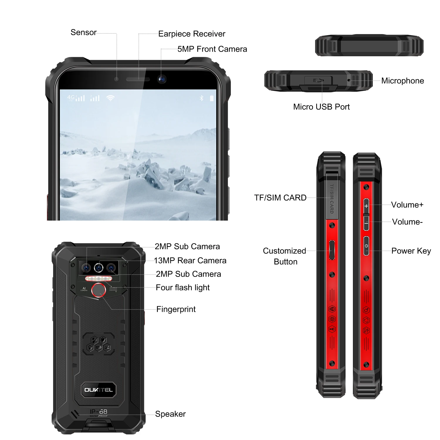 OUKITEL WP5 4Г Защищенный Смартфон IP68 5 дюймовый 4G водонепроницаемый MT6761