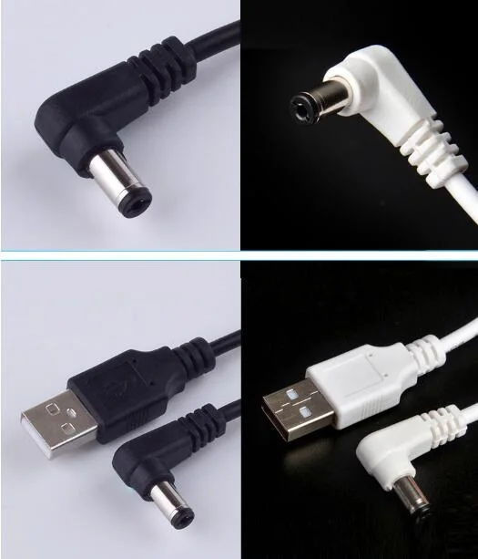 50 шт./лот, разъем питания постоянного тока, USB преобразователь в 5,5*2,1 мм, кабель питания, белый, черный, l-образный прямоугольный разъем, разъем шнура питания, usb-кабель