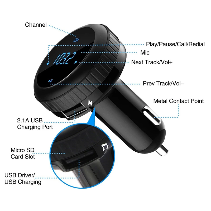 Автомобильный MP3-плеер Bluetooth fm-передатчик Hands-free автомобильный комплект аудио mp3 модулятор дисплей 2.1A USB Автомобильное зарядное устройство