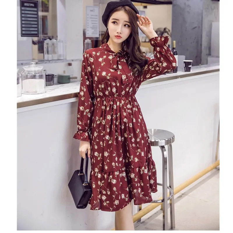 Cute Dotted Floral Long Sleeve Dress-1