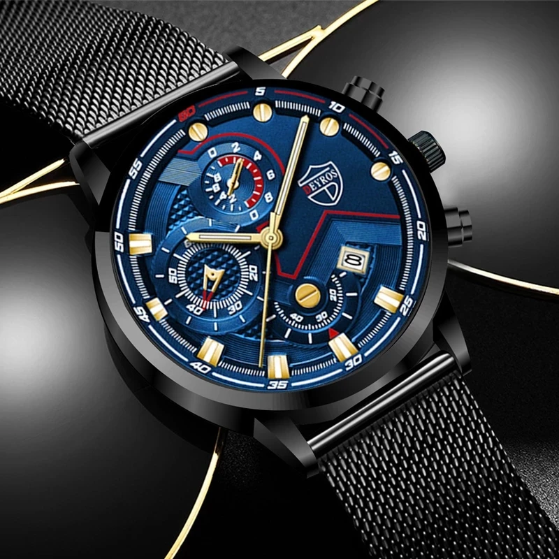 часы мужские Luxury Mens Quartz Stainless Steel Mesh Belt Casual Watches Men Leather Business Date Luminous Watch reloj hombre