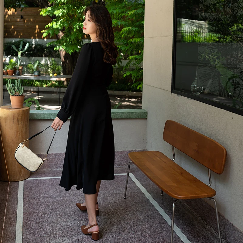 Anglo-American make small video party led show thin clavicle accept waist autumn long-sleeved dress French wind restoring ancien