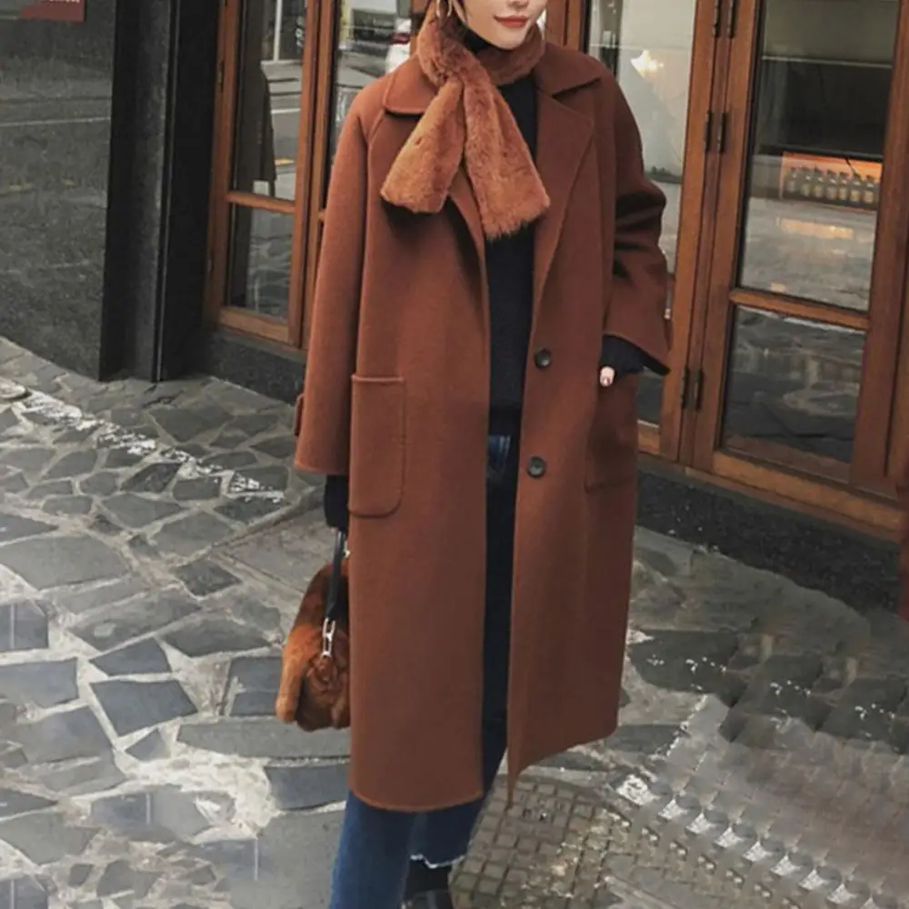 Кашемировое шерстяное Женское пальто зима модное винтажное элегантное одноцветное длинное пальто с отворотом cappolto Lana Donna Manteau Mouton Femme