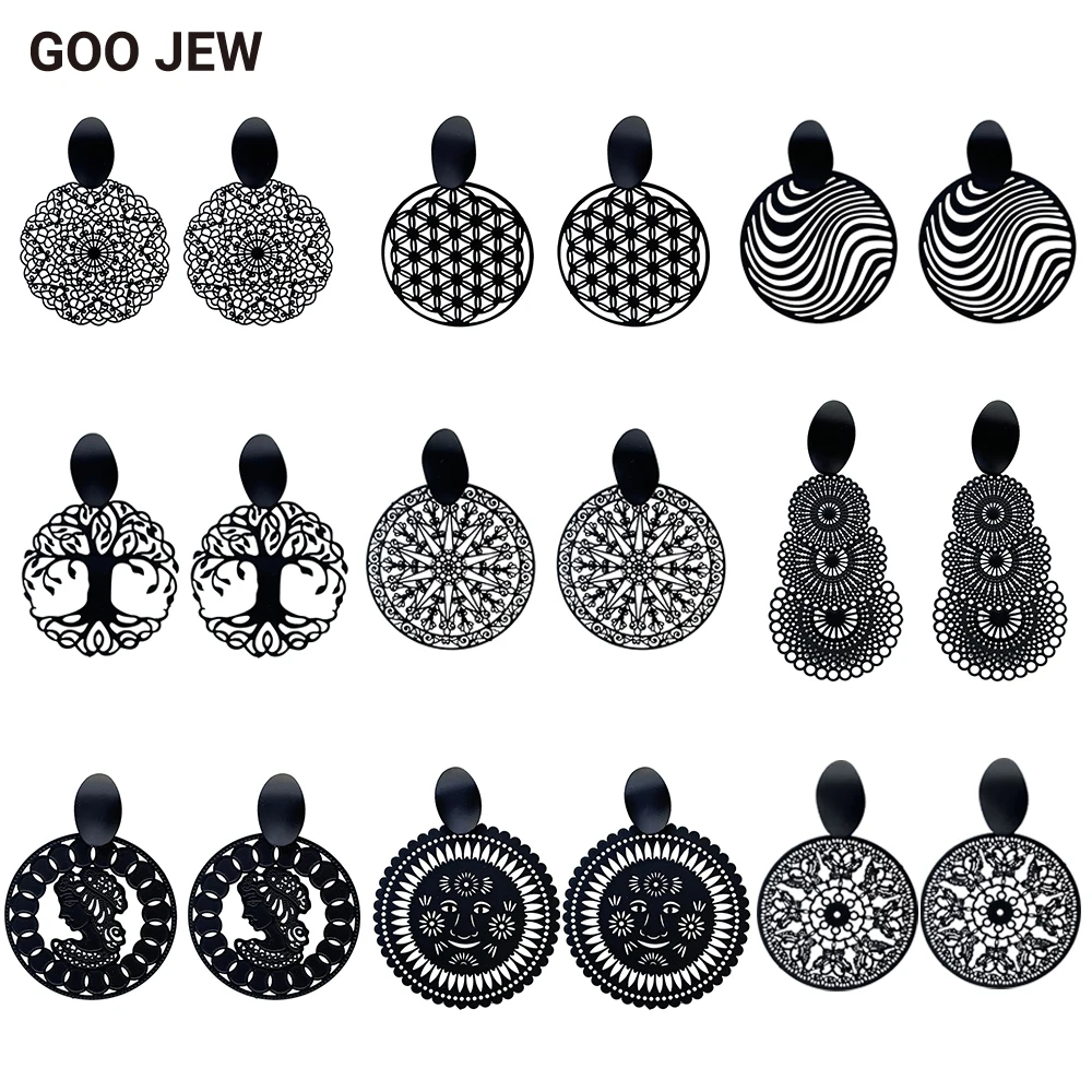 GOO JEW All Black Series Vintage Stud Earrings Exquisite Hollow Out Matt for Women Elegant Jewellery | Украшения и аксессуары