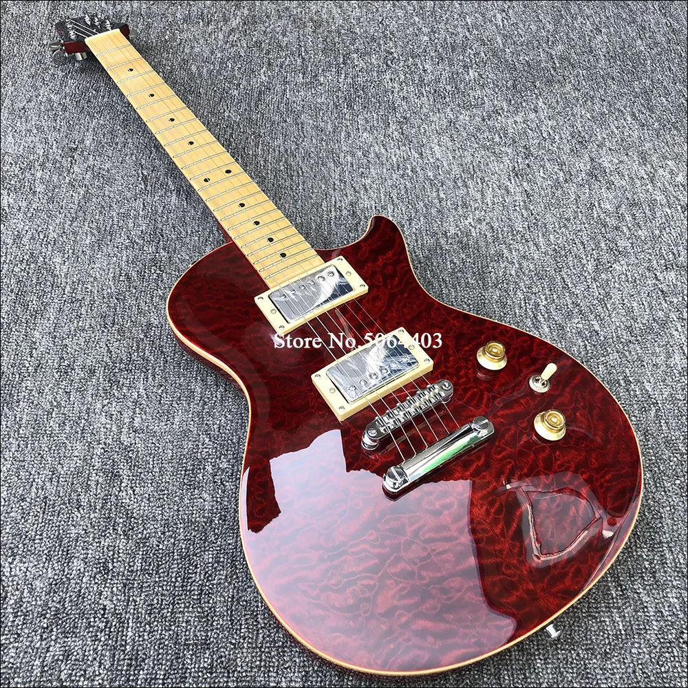 

Custom electric guitar with large flowers. Red paint, flocculent large flower veneer, maple fingerboard, free delivery