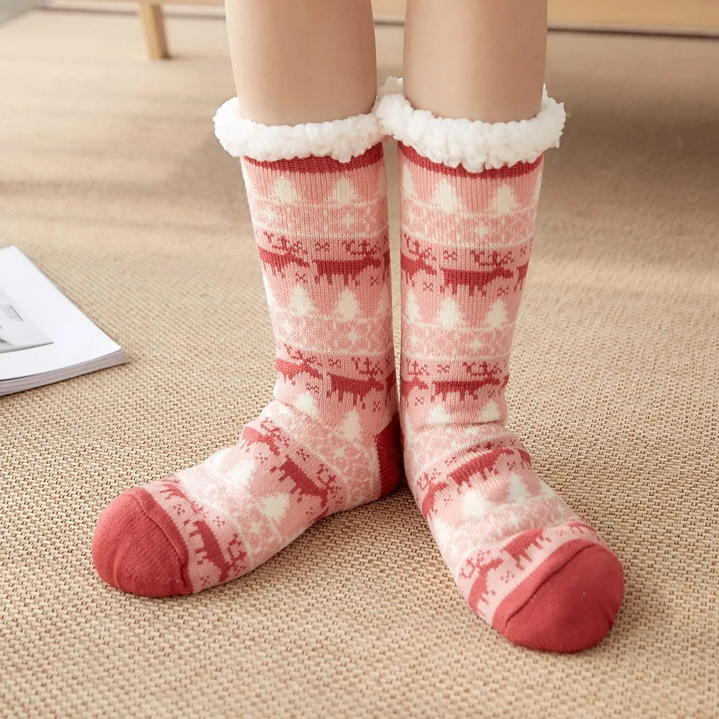 Женские рождественские носки, искусственный мех, хлопок, принт, толстые, теплые, Harajuku, противоскользящие, забавные носки, носки-тапочки, ковер, Calcetines Mujer