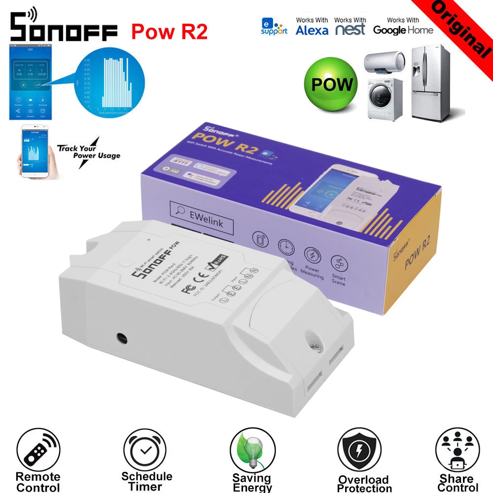 

SONOFF POW R2 Smart Home Automation Module Wifi Switch Controller Real-Time Power Consumption Monitor Measurement