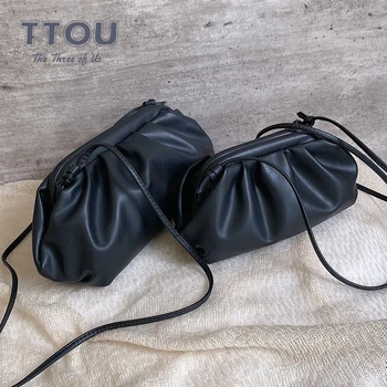 

TTOU Fashion Elegant Clutch Evening Party Bag Women Big Ruched Pillow Bag Leather Korea Pouch Handbag White Black Bag Brand