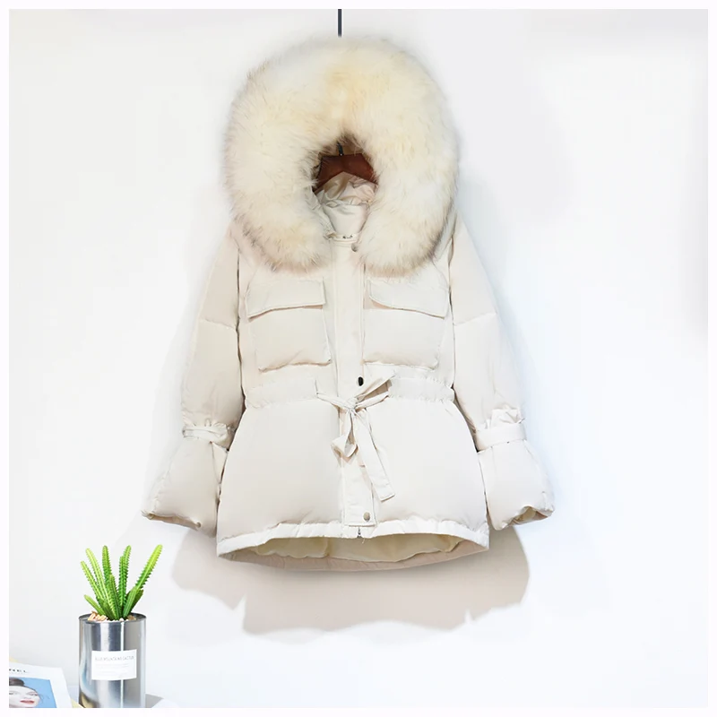 Большой натуральный мех енота с капюшоном зимняя куртка для женщин 90% белый пуховик толстые парки теплые женские Короткие пуховики