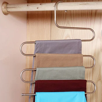 

Multi Layers Pants Hangers S-Shape Closet Storage Space Saving for Trousers Home Room QJS Shop