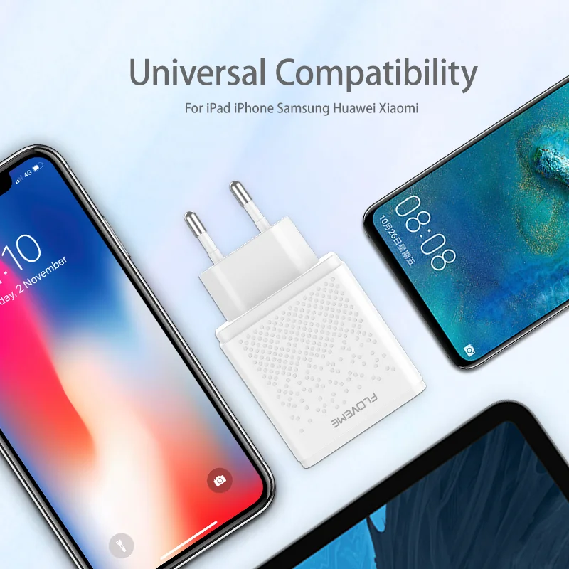 FLOVEME, быстрое зарядное устройство USB для телефона, два порта, зарядное устройство для телефона, 5 В, 2,4 А, евро вилка, дорожное настенное зарядное устройство для iPhone, samsung, Cargador, быстрое