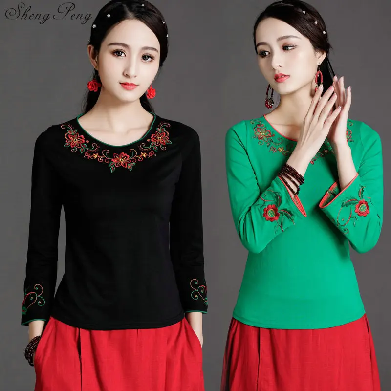 Cheongsam Топ традиционная китайская одежда для женщин с длинным рукавом размера плюс 6XL рубашка хлопковая винтажная одежда Топ Блузка V1745