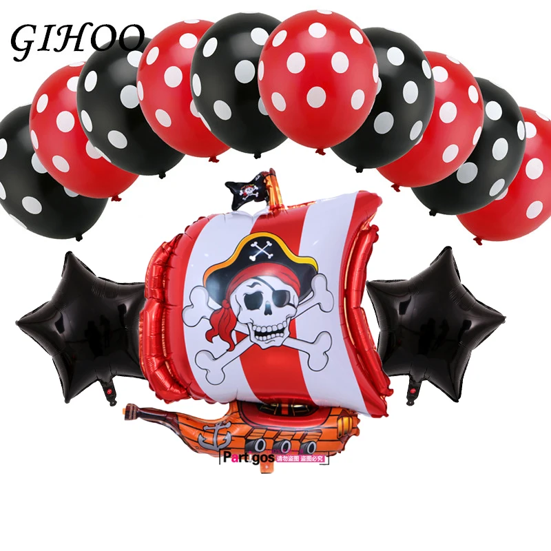 Материалы для декораций на Хэллоуин 1 комплект мультфильм Пиратская лодка алюминиевый воздушный шар с черепом Дети День рождения страшные игрушки - Цвет: 13pcs