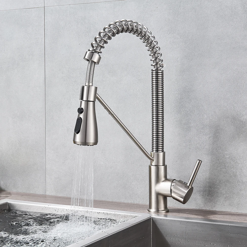 Chrome/ Black Style Kitchen Spring Faucet Pull Down Faucet Single Handle Water Mixer Tap 360 Rotation Kitchen Water Mixer Tap