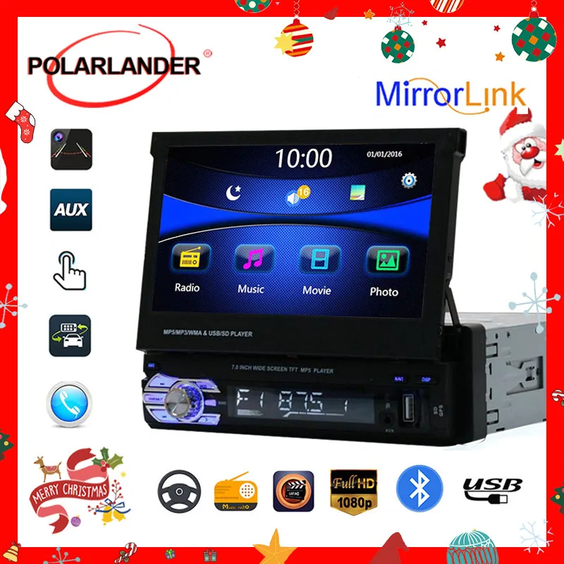 1 Din 7'' Car Radio Cassette Player HD Touch Screen Bluetooth 12V USB/SD/AUX/EQ/FM/TFT Autoradio Support Mirrorlink Rear Camera |