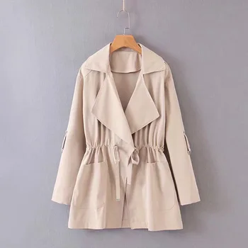 

Women Trench Coat Elegant Loose Outwear Coat 2019 New Autumn Long Sleeve Coat Female Casual Elastic Waist Pocket Trenchs