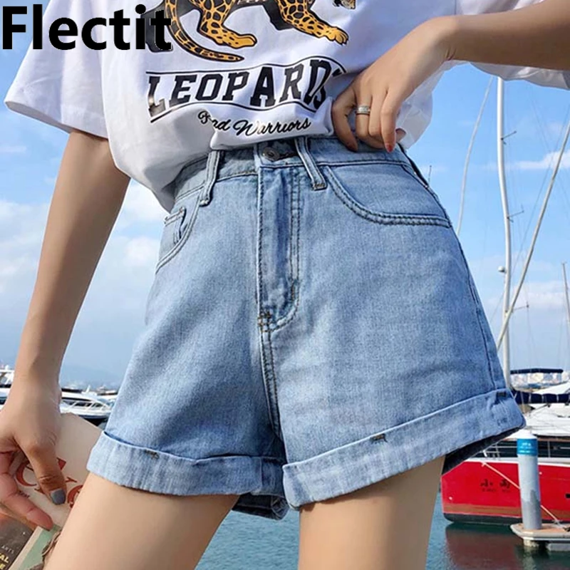 Flectit '80s High Waisted Denim Shorts Rolled Hem Womens Summer Shorts  Casual Young Girl Female Mom Shorts - Shorts - AliExpress