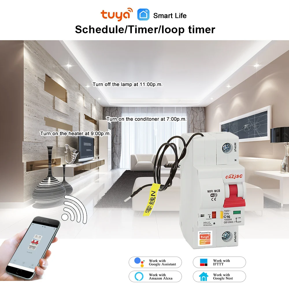  Tuya( Smart Life) 1P 16A WiFi Smart Circuit Breaker overload short circuit protection Amazon Alexa  - 4000118096108