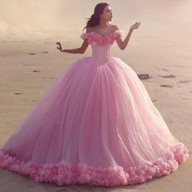 Princess Pink Puffy Ball Gown Wedding 