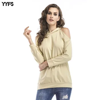 

2020 Spring and Autumn Women's New Sweater off-the-Shoulder Long-Sleeved Hooded Sweater Female Plain T-shirt