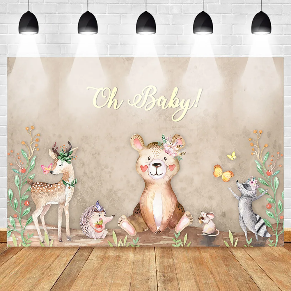 Woodland Newborn Baby Shower Backdrop Kids Birthday Party Safari Animals Decorations Photography Background Dessert Table Props |