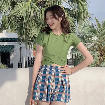 

Swimsuit Separate Swimsuits Bikini Girls Tankini Girl Push-Up Swimwear New 2020 Sexy Skirt Plaid Polyester Tankini