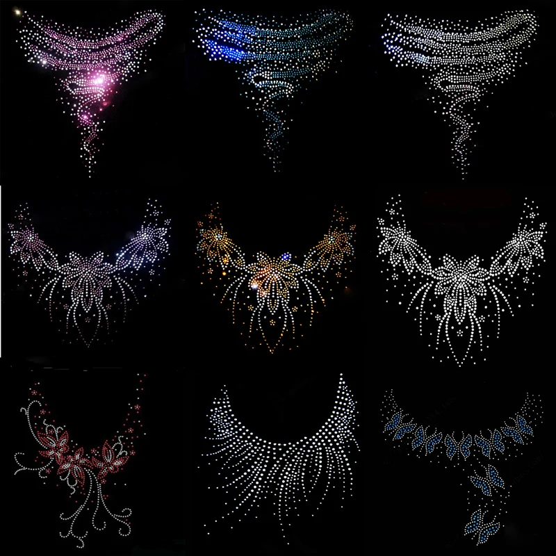 Кристалл декольте мотив дизайн железа на аппликация патчи передачи Fix Bling стразы