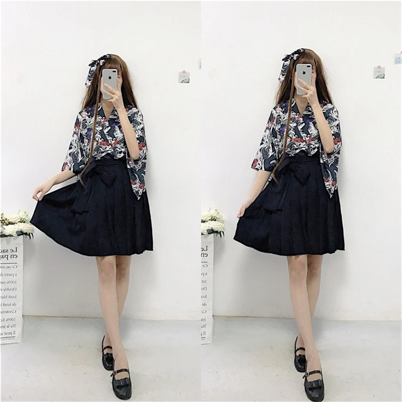 Retro Japanese Style Vintage Haori Kawaii Girls Women Carp Kimono Dress for Party Yukata Asian Clothes Skirts Vestidos Hot Sale