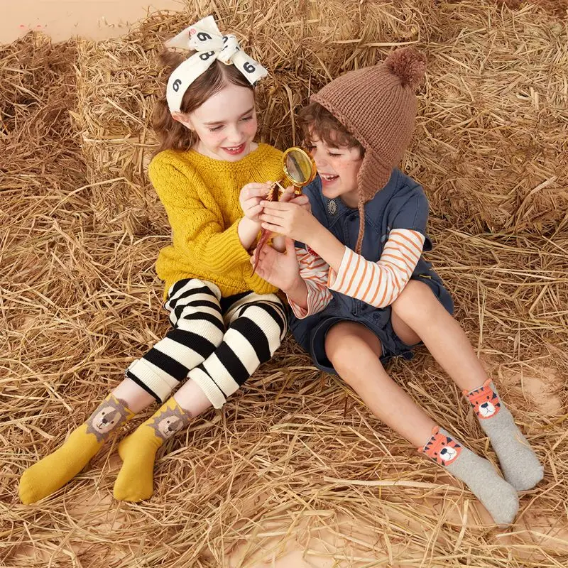 4 пар/кор. детские мягкие хлопковые носки осень-зима милые однотонные носки до щиколотки с рисунками животных