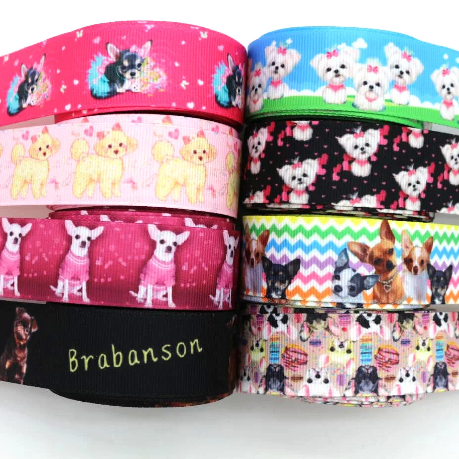 1'25Mm Cartoon Dog Ribbon 10 Yards Diy Handmade Dog Collar Materiale Capelli Fiocco Copricapo Nastri In Gros-Grain