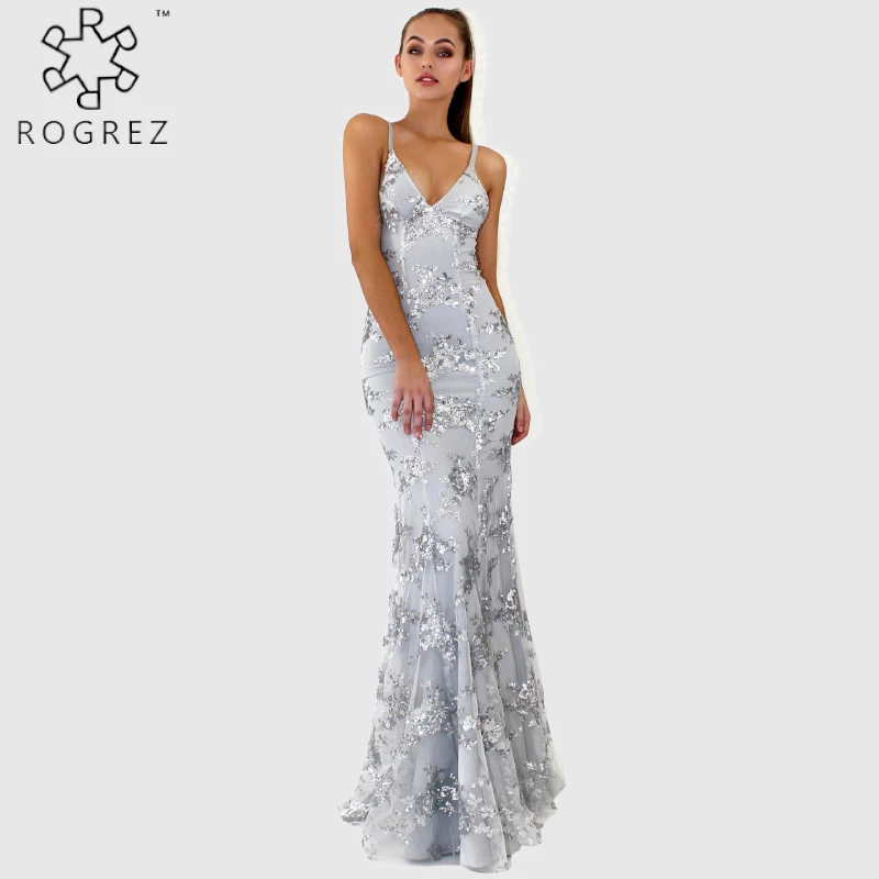 Rogrez Golden Silver Red Elegant Bandage Sequin Bodycon