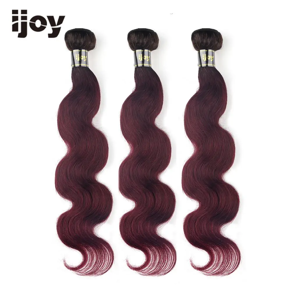 

【IJOY】Body Wave 8’’-26’’ H Brazilian Non Remy Dark Burgundy 100% Human Hair Weaving Ombre T1B/99J Dark Rooted 3 Bundles Deal