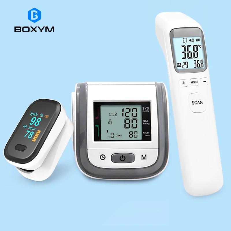 

BOXYM Fingertip Pulse Oximeter & LCD Wrist Blood Pressure Monitor & Infrared Thermometer Family Health Care Travel Packages