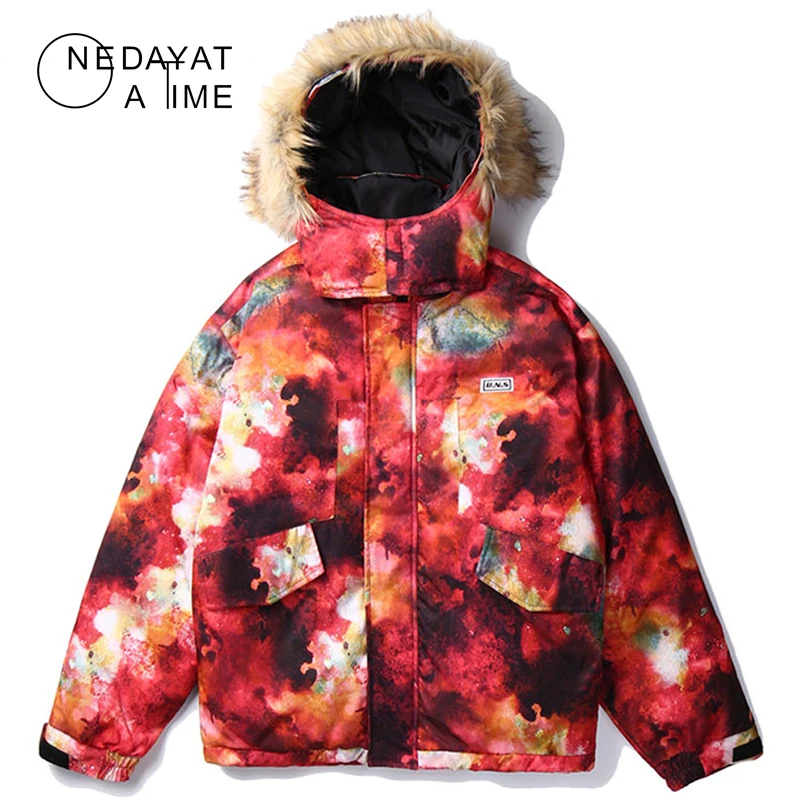 Mannen Winter Jas Parka Galaxy Print Bont Capuchon Mannen Illusion Hooded Parka Jassen Dikke Warme Uitloper Mode Windjack Streetwear