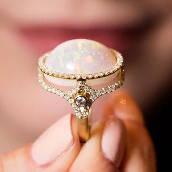 

Dangling Design Dainty Round Fire Opal Rings For Women Gold CZ Engagement Rings In Copper Promise Ring For Women Jewelry Gift