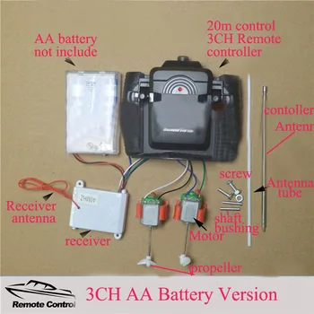 

1Set RC Boat Power Parts 3CH Remote Controller+Receiver+Motor+Antenna Kit Control Distance 20meters for Toys RC Speed Boat Model