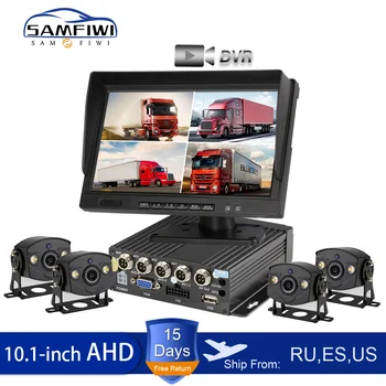 

10.1 inch AHD 4ch Recorder DVR Car Monitor Vehicle Truck Night Vision Rear View Camera Security Surveillance Split Screen Quad