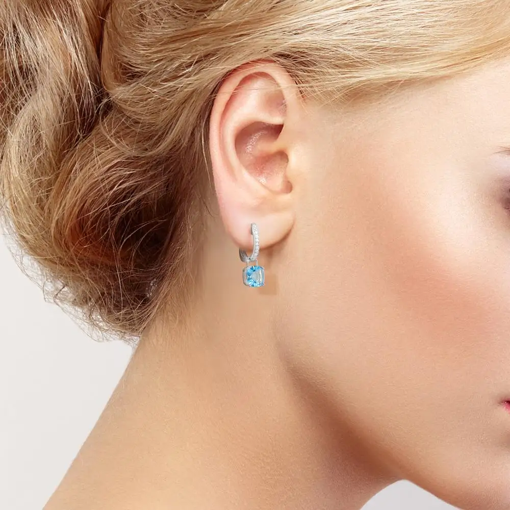 SANTUZZA Silver Earrings For Women 925 Sterling Silver Dangle Earrings Sky Blue Cubic Zirconia brincos Fashion Jewelry