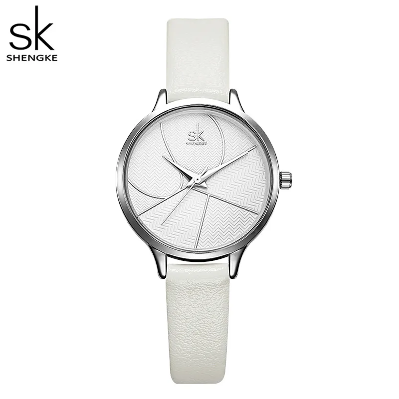 Shengke простые женские Часы Дамские повседневные кожаные кварцевые часы женские часы Relogio Feminino Montre Femme Zegarek Damski - Цвет: Белый
