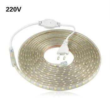 

Waterproof AC220V - 240V LED Strip light 5050 SMD 60LEDs/M Decor Outdoor/ Indoor lighting String Tape With EU Power Plug Adapter