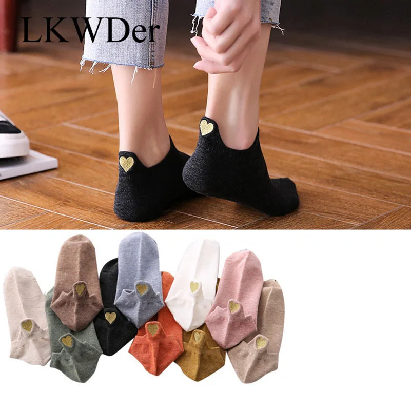 LKWDer/5 пар женских носков милые японские короткие носки для девочек с вышивкой на пятке носки для студентов в школьном стиле Харадзюку Meias